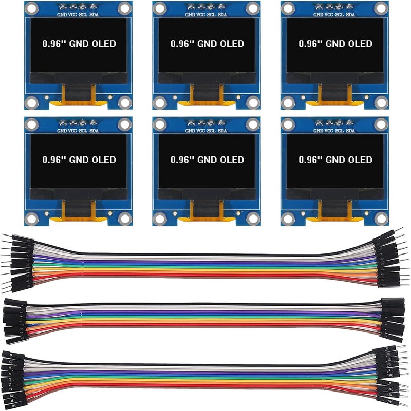 XIITIA 6pcs 0.96 inch OLED IIC I2C Display Module SSD1306 128x64 LCD Screen Driver with 30pin Dupont Cables for Arduino(White/GND Screen) - Image 1